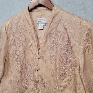 Vintage Adrianna Papell Silk Rose Gold Floral Embroidered Jacket Women's Size 16